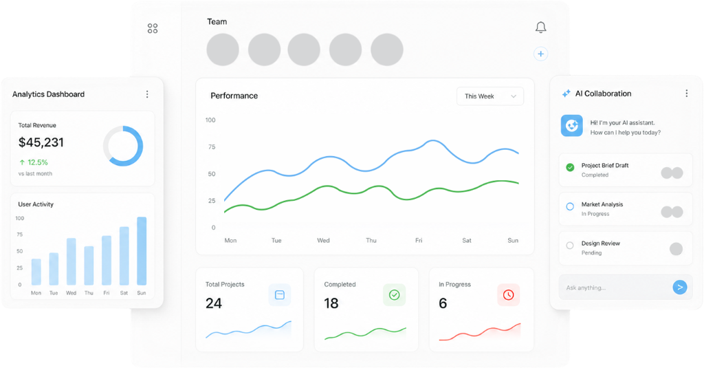 2.5D virtual office AI agent platform illustration